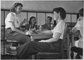 "Here a group of workers in the Pattern Shop relax at lunch time in the spacious lunchroom. iIn this photo are Mrs.... - NARA - 296889.tif